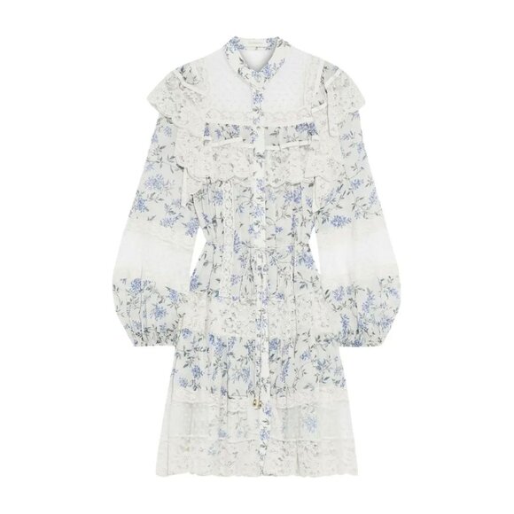 Zimmermann Moncur Floral Print Lace Trim Dress In White Zimmermann 0 US 4 - Picture 2 of 13